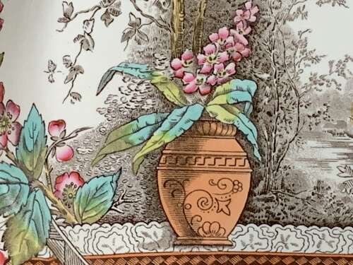 Polychrome BROWN TRANSFERWARE Bowl Plate ~ RUSTIC 1886