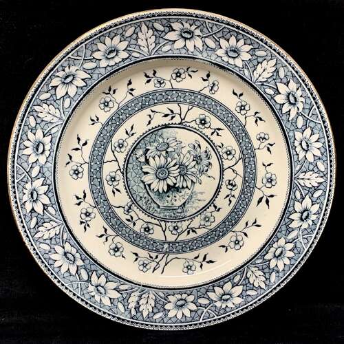 Very Large  Blue Transferware Plate ~ SUNFLOWERS PALMYRA 1883