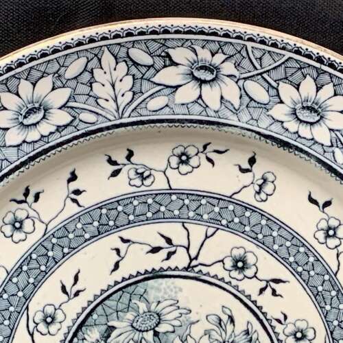 Very Large  Blue Transferware Plate ~ SUNFLOWERS PALMYRA 1883
