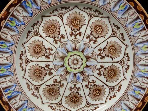 Antique Victorian Polychrome Brownware Plate ~ CYPRUS 1885